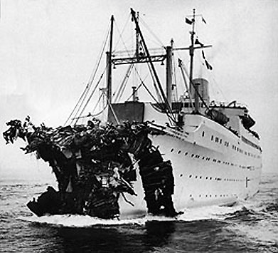 The bow of the MS Stockholm after the collision with SS Andrea Doria