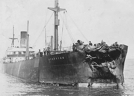 SS Storstad after the collision with RMS Empress of Ireland