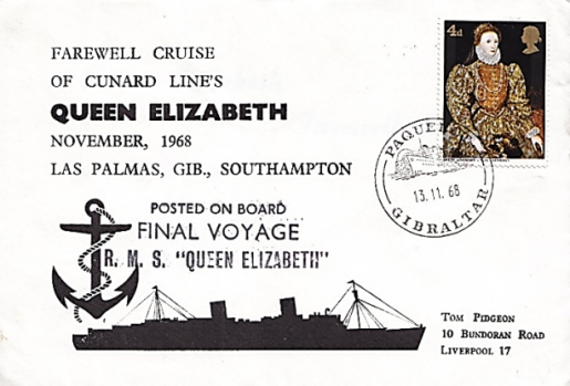 Postcard issued to commemorate the Final Voyage of RMS Queen Elizabeth